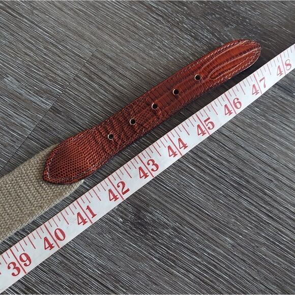 Linen Woven Belt Solid Brass Buckle Size 44 Tan - Picture 4 of 5